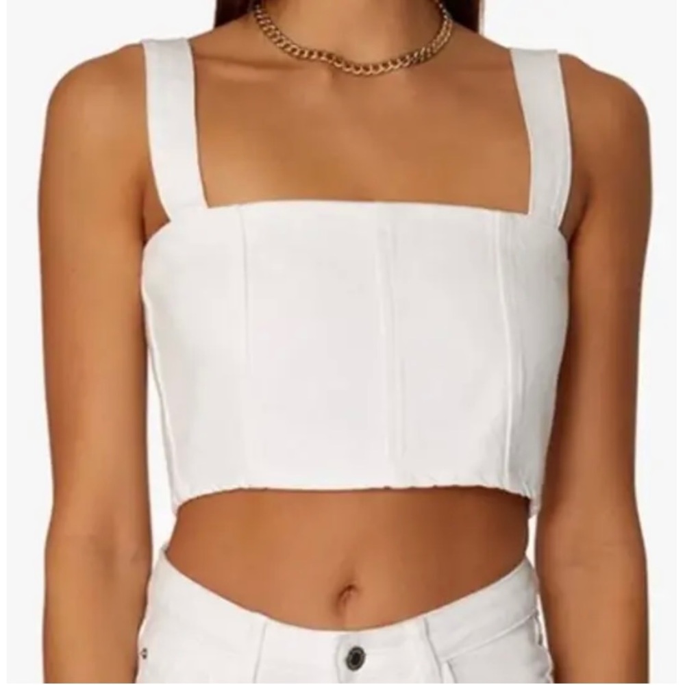 WEWOREWHAT DENIM BUSTIER Cropped TOP White